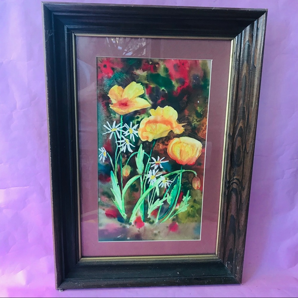 Vintage original watercolor painting in frame